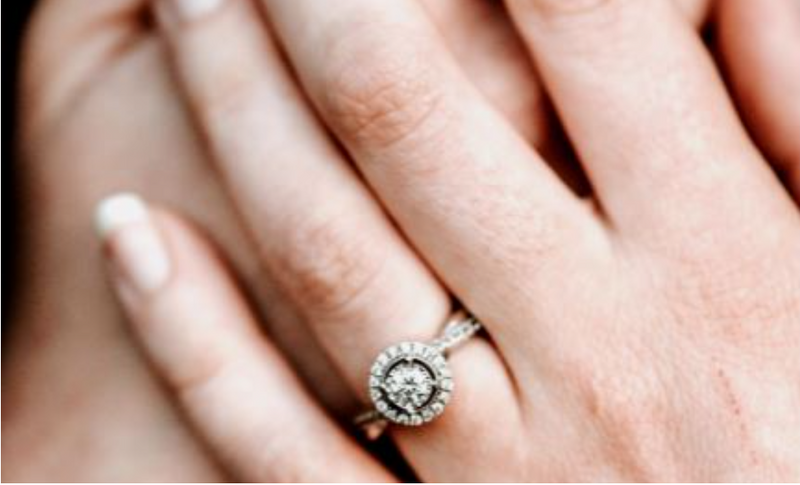 Diamond ring in circular-shaped pendant