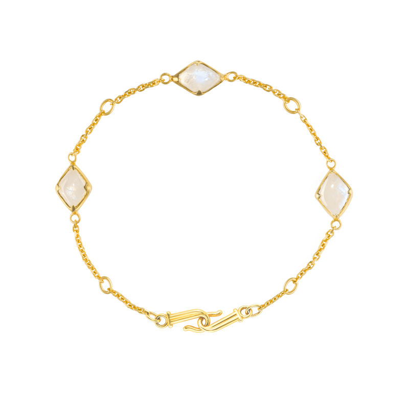 9ct Gold Rainbow Moonstone Adjustable Bracelet, Three Wishes