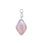 A front-view image of Juraster’s Sterling Silver Rose Quartz Earring Charm, Adventure, crafted from Fairmined sterling silver and a hand-cut rose quartz.