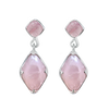 A front-view image of a pair of Juraster's Sterling Silver Rose Quartz Stud Earrings and Charms, Adventure, crafted from Fairmined sterling silver and hand-cut rose quartz.