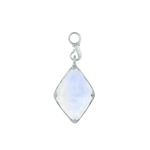 A front-view image of Juraster’s 9ct White Gold Rainbow Moonstone Earring Charm, Adventure, crafted from Fairmined white gold and a hand-cut moonstone.