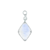 A front-view image of Juraster’s 9ct White Gold Rainbow Moonstone Earring Charm, Adventure, crafted from Fairmined white gold and a hand-cut moonstone.