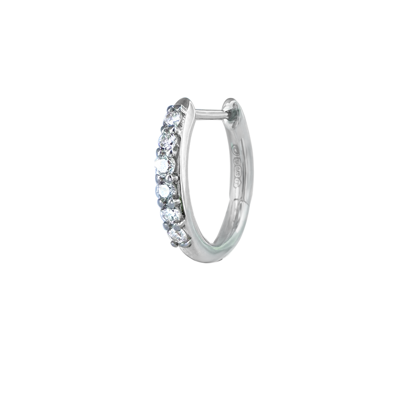 A side-view image of Juraster’s 9ct White Gold Diamond Hoop Earring, Anchor, crafted from Fairmined white gold and conflict-free diamonds.