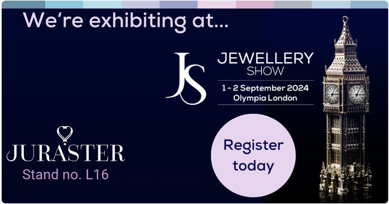 Banner showing Juraster exhibiting at Jewellery Show.