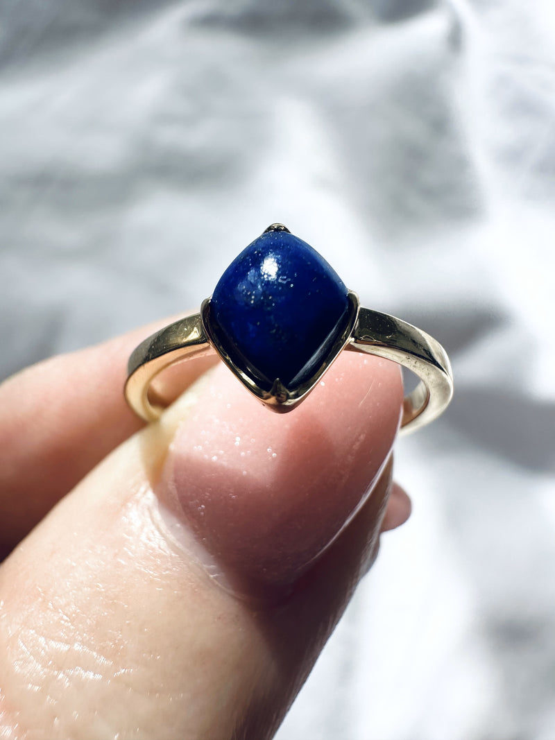 9ct Gold Stacking Ring in Rich Lapis Lazuli, Lodestone