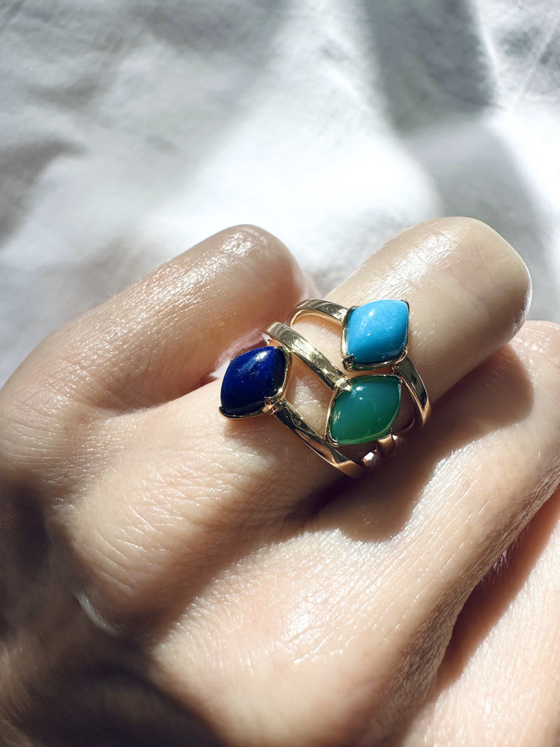 9ct Gold Stacking Ring in Rich Lapis Lazuli, Lodestone