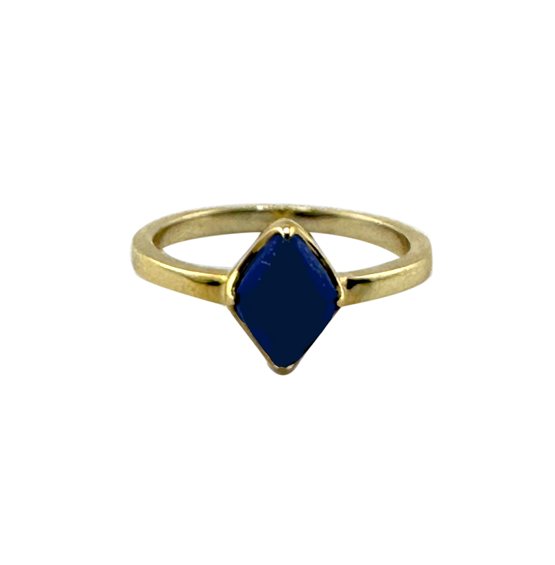 9ct Gold Stacking Ring in Rich Lapis Lazuli, Lodestone