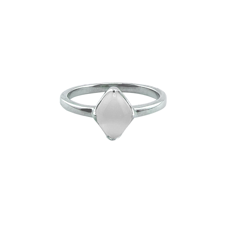 Sterling Silver Stacking Ring in White Chalcedony, Lodestone