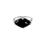 A front-view image of Juraster's Sterling Silver Black Onyx Statement Ring, Talisman, crafted from Fairmined sterling silver and hand-cut black onyx.