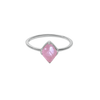 A front-view image of Juraster’s Sterling Silver Stacking Ring in Rose Quartz, Lodestone, crafted from Fairmined 9ct sterling silver and a hand-cut rose quartz gemstone.