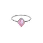 A front-view image of Juraster’s Sterling Silver Stacking Ring in Rose Quartz, Lodestone, crafted from Fairmined 9ct sterling silver and a hand-cut rose quartz gemstone.