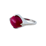 A side-view image of Juraster's Limited Edition Sterling Silver Red Quartz Ring, Talisman, crafted from Fairmined sterling silver and hand-cut red quartz.