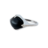 A side-view image of Juraster's Sterling Silver Black Onyx Statement Ring, Talisman, crafted from Fairmined sterling silver and hand-cut black onyx.