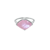 A front-view image of Juraster's Sterling Silver Rose Quartz Statement Ring, Talisman, crafted from Fairmined sterling silver and hand-cut rose quartz.