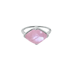 A front-view image of Juraster's Sterling Silver Rose Quartz Statement Ring, Talisman, crafted from Fairmined sterling silver and hand-cut rose quartz.