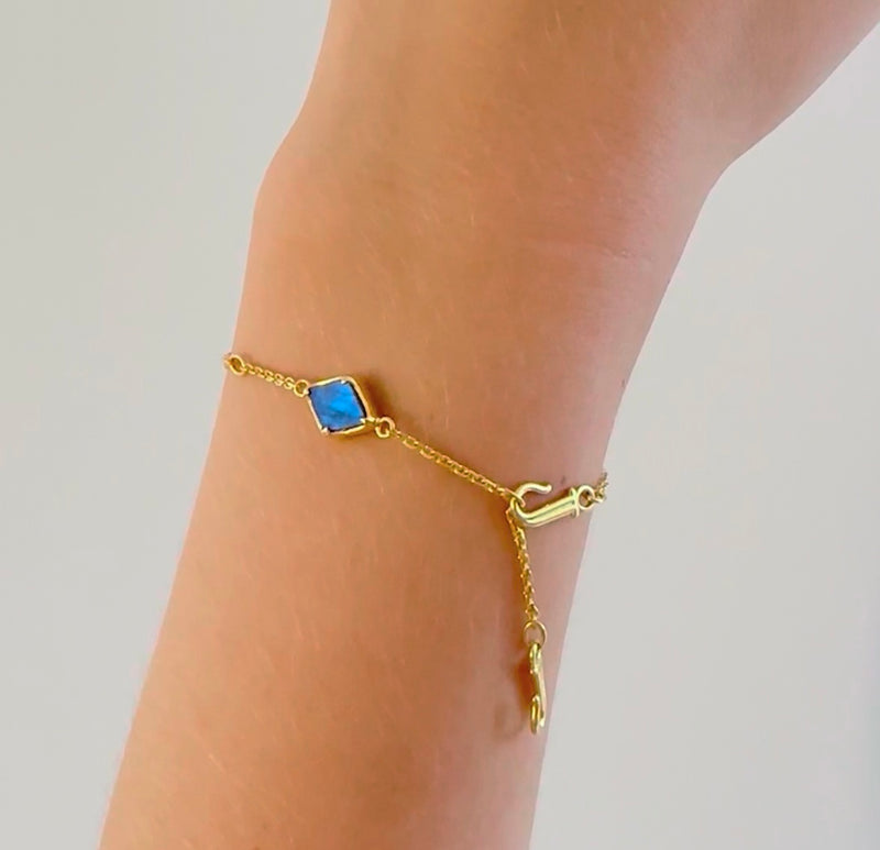 9ct Gold Blue Labradorite Adjustable Bracelet, Three Wishes