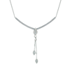 A flat-lay image of Juraster’s 9ct White Gold Diamond Adjustable Necklace, Voyager, crafted from Fairmined 9ct white gold and conflict-free diamonds, with a white gold diamond encrusted tassel pendant.